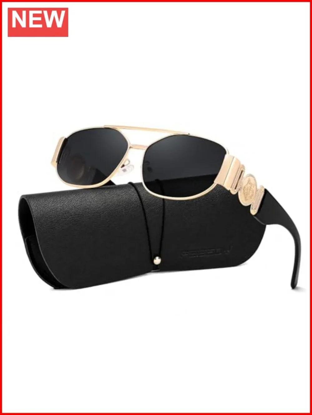 Retro Rectangle Aviator Sunglasses with Chunky Frame UV400 Protection